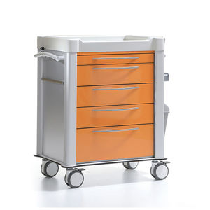 chariot à pansement / pour instruments / 5 tiroirs / avec porte-déchet