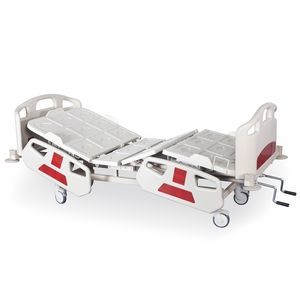 lit d'hôpital / manuel / à hauteur réglable / avec système de verrouillage des roues
