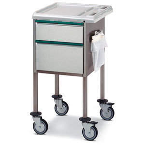 chariot multifonction / 2 tiroirs / avec support sac poubelle / en acier inoxydable
