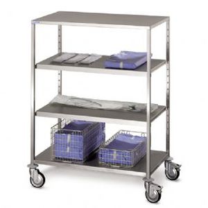 chariot en acier inoxydable / de transport / pour articles stériles / 4 étagères