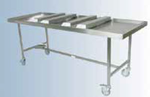 table d'autopsie / rectangulaire / sur roulettes / en acier inoxydable