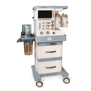 station d'anesthésie sur chariot / avec monitoring respiratoire / avec mélangeur de gaz électronique