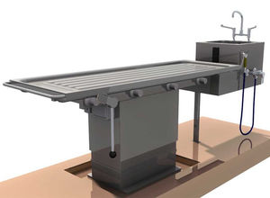 table de nécropsie / d'autopsie / à hauteur variable / avec évier