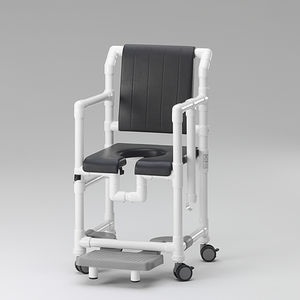chaise de douche / avec ouverture hygiénique / sur roulettes / avec accoudoirs