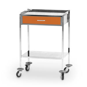 table à instruments auxiliaire / 2 étagères / sur roulettes / en acier inoxydable