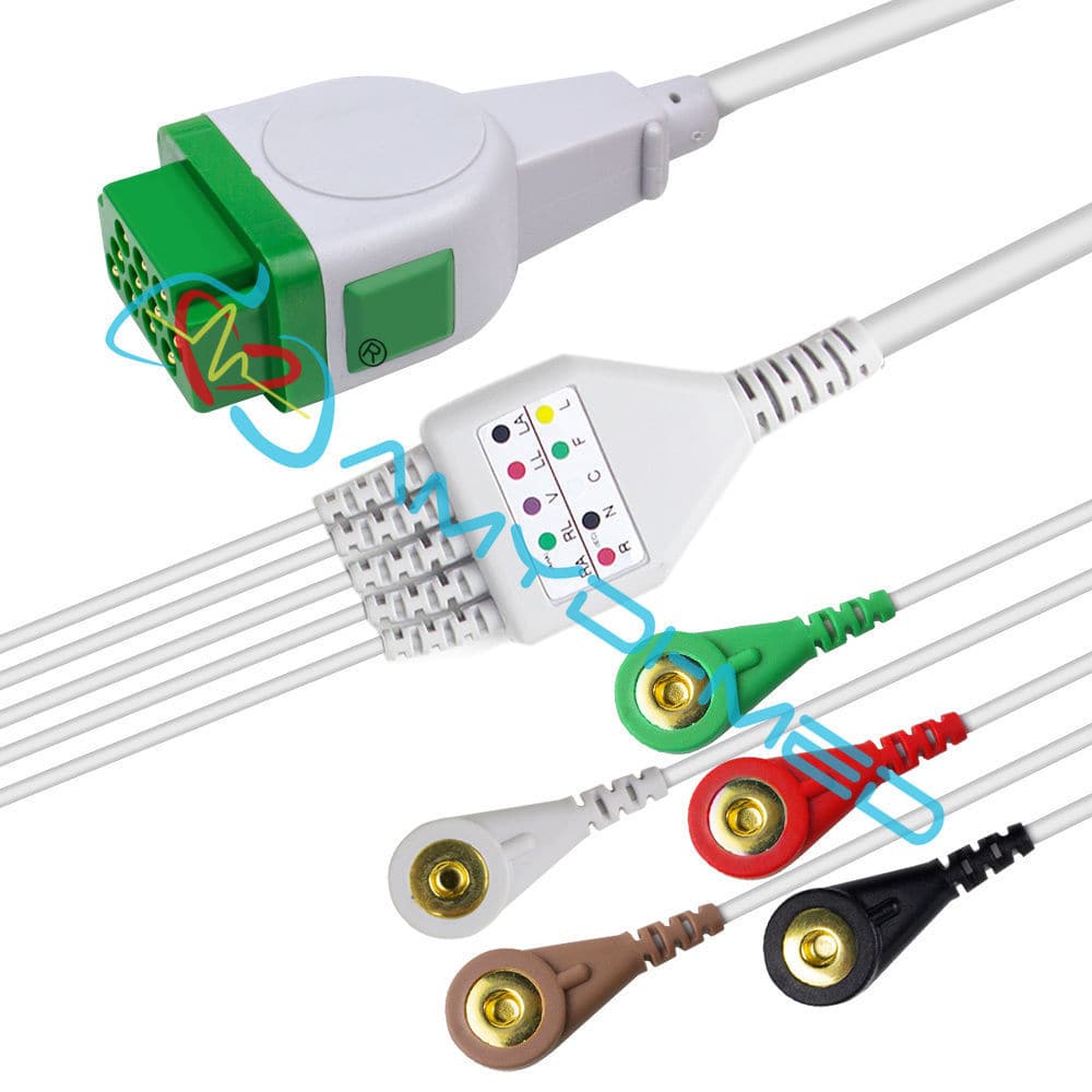 Câble ECG Réutilisable 5 Fils GE Marquette - Connecteur 11 Broches, Poignée De Préhension - Modèle TLS5HFG