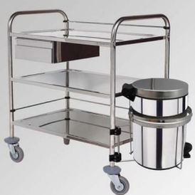chariot à pansement / pour instruments / avec porte-déchet / 1 tiroir