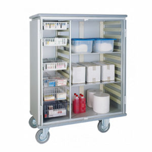 armoire d'hôpital / avec panier / 2 portes / sur roulettes