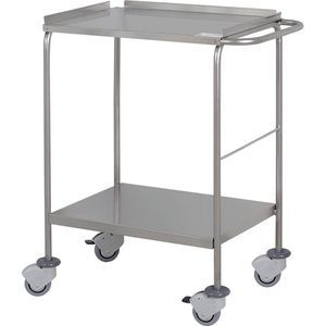 table à instruments sur roulettes / en acier inoxydable / 2 étagères / auxiliaire