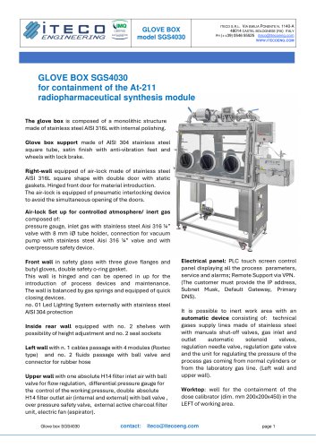 Glove Box "Alpha" tight - Radiopharma