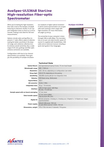 AvaSpec-ULS3648 StarLine High-resolution Fiber-optic Spectrometer