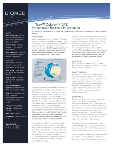 InTray™ Colorex ™ VRE  (Vancomycin Resistant Enterococci)