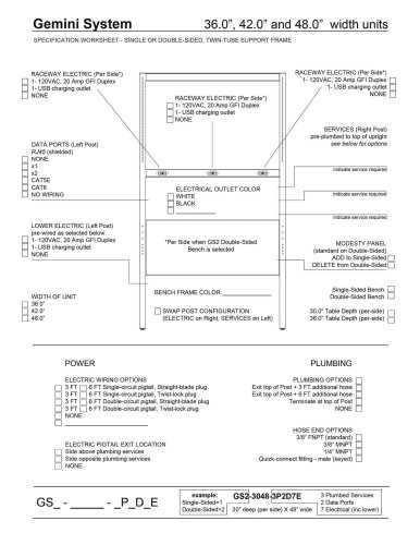 Gemini System Specification Sheet: 36″, 42″, 48″ width