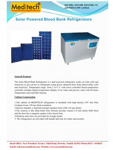 Solar Powered Blood Bank Refrigerators