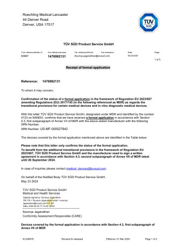 Bifurcated Needles EC Certificate Roechling Medical Lancaster