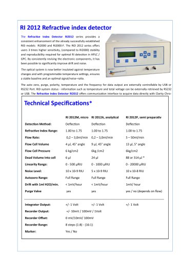 RI 2012 Refractive index detector