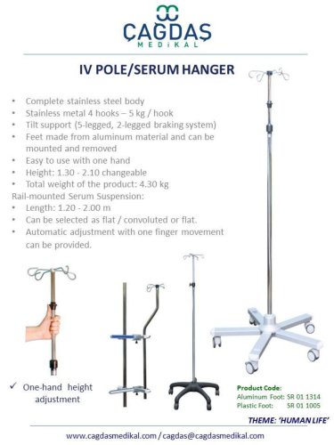 IV POLE - SERUM HANGER - 4 HOOK