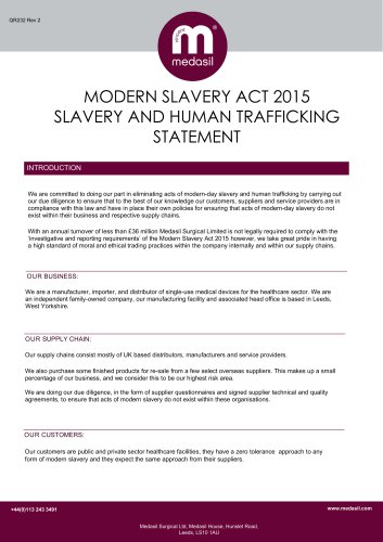 MODERN SLAVERY ACT 2015 SLAVERY AND HUMAN TRAFFICKING STATEMENT