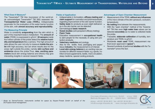 Te w a m ete r ® TMh e x - Ultimate Measurement of Transepidermal Waterloss and Beyond