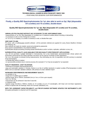 Quality BIO Spectrophotometer for 1µl, 5µl, 50µl (disposable UV cuvette) and 10 cuvettes, double-beam