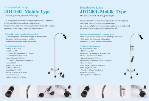 Information of Examination Lamp JD1100L and JD1200L