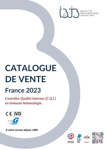 Catalogue de vente IBJB 2023 France - CQI en Immuno-hématologie