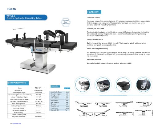 Catalog Electro-Hydraulic Operating Table TDY-G-1