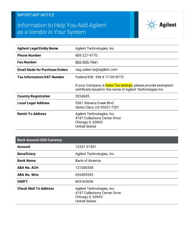 Information to Help You Add Agilent as a Vendor in Your System