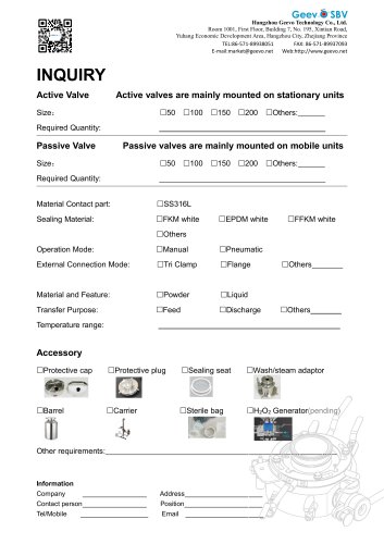 Inquiry sheet for ab valve