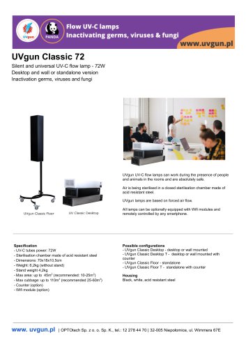 UVgun Classic UV-C germicidal flow lamps