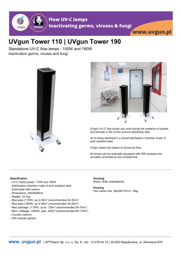 UVgun Tower UV-C germicidal flow lamps