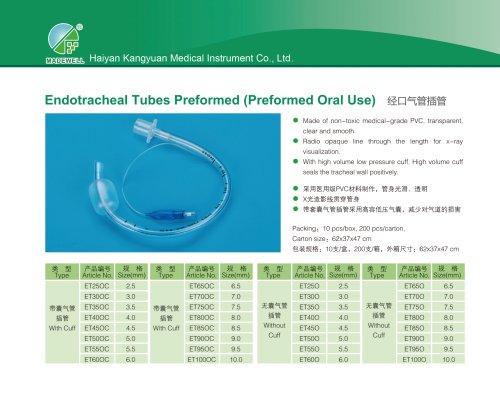 Oral endotracheal tube ETS20PC