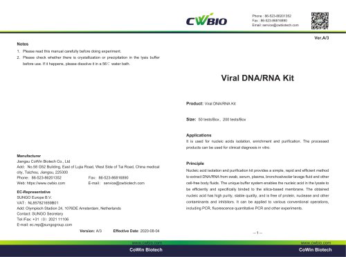 CW3126 Column method Viral DNA/RNA Extraction Kit IFU