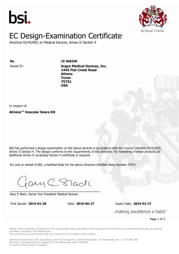 Atrieve Vascular Snare Kit CE Certificate