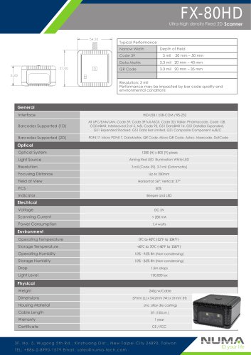 Ultra High Density 2D Fixed Scanner FX-80HD