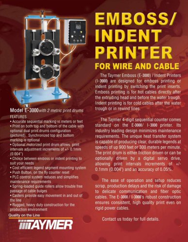 Model E-3000 Emboss Indent Printer for wire and cable