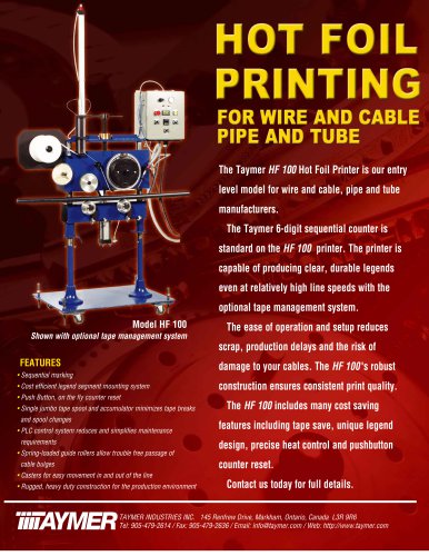 Model HF 100 Hot Foil Printing for wire and cable Pipe and Tube