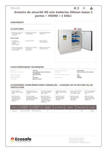 Armoire de sécurité 90 min batteries lithium basse 2 portes + VIG190 + 2 E35LI