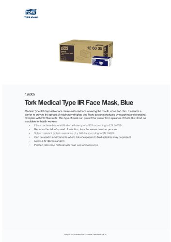 Tork Medical Type IIR Face Mask, Blue