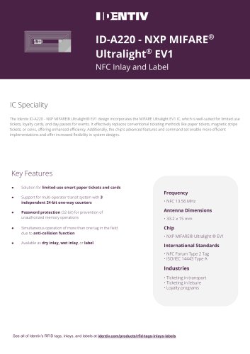 ID-A220 - NXP MIFARE®  Ultralight® EV1