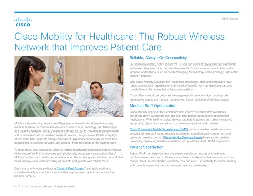 Cisco Mobility for Healthcare: The Robust Wireless Network that Improves Patient Care