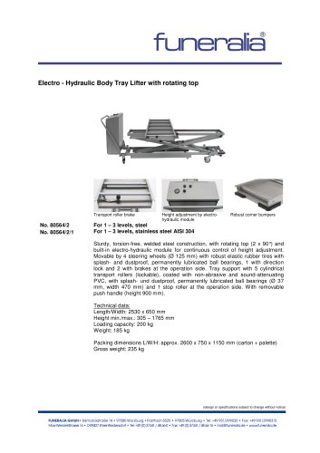 Electro Hydraulic Body Tray Lifterwith rotating top - 80564-2