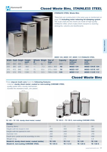 Closed Waste Bins, STAINLESS STEEL