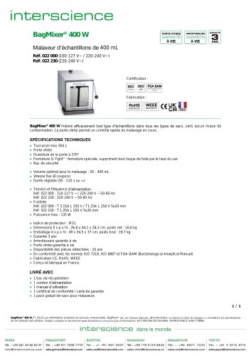 Fiche technique BagMixer 400 W