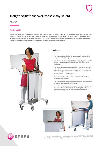 Height adjustable over-table x-ray shield