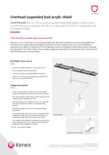 Overhead suspended lead acrylic shield
