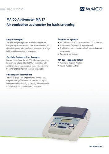 MAICO Audiometer MA 27 Air conduction audiometer for basic screening