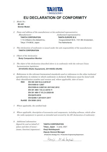 EU DECLARATION OF CONFORMIT  Model No.: BC-401 Similar Model: