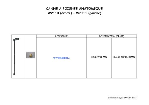 CANNE A POIGNEE ANATOMIQUE W2110 (droite) ? W2111 (gauche)