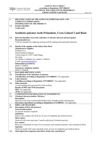 SAFETY DATA SHEET PRIMODENT, CL2